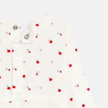 بذلة نوم مخملية برسمة التفاح، باللون الأبيض للفتيات الصغيرات